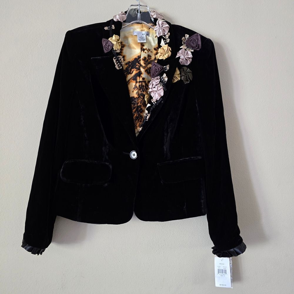 WDNY Silk Velvet Embellished Blazer Jacket Lined Size 6 Wimsigoth Y2k‎  Formal - Picture 3 of 9